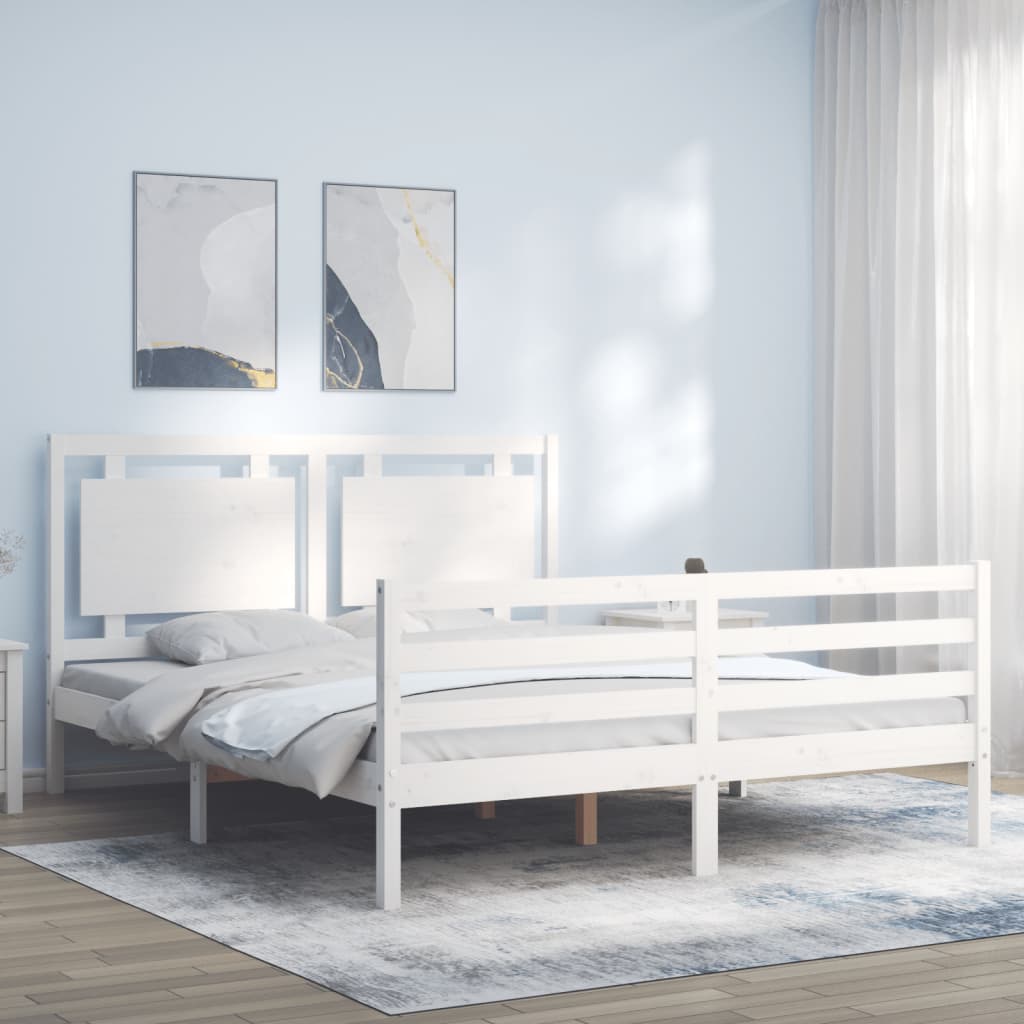 vidaXL Bed Frame without Mattress White King Size Solid Wood