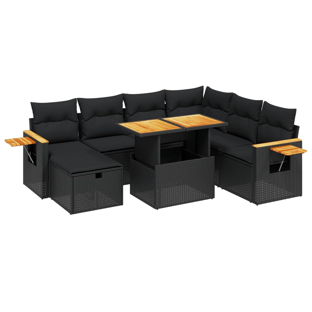 vidaXL 8 Piece Garden Sofa Set with Cushions Black Poly Rattan