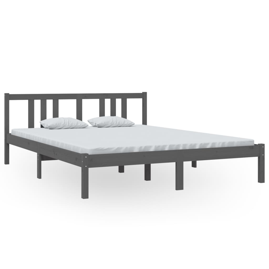 vidaXL Bed Frame without Mattress Grey Solid Wood 150x200 cm King Size