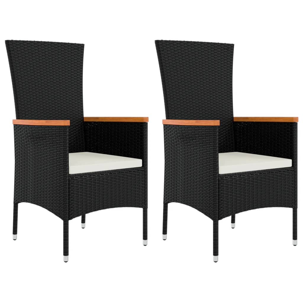 vidaXL 3 Piece Garden Lounge Set Black Poly Rattan&Steel