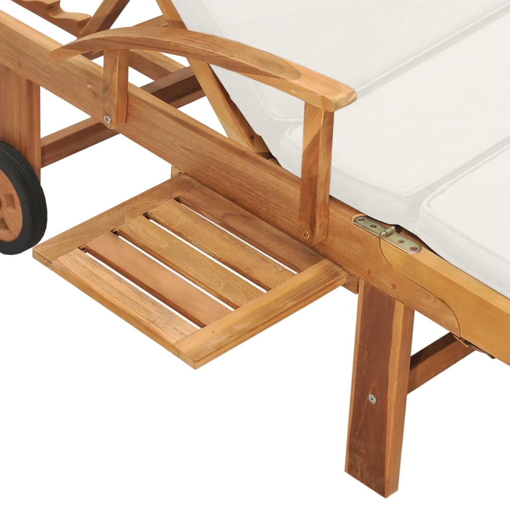 vidaXL Sun Lounger with Cushion Solid Teak Wood Cream