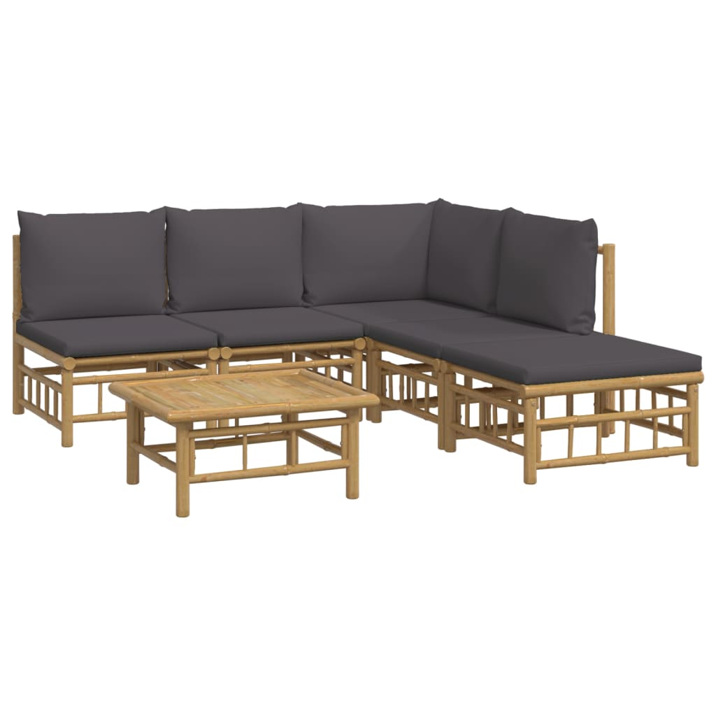 vidaXL 6 Piece Garden Lounge Set with Dark Grey Cushions Bamboo