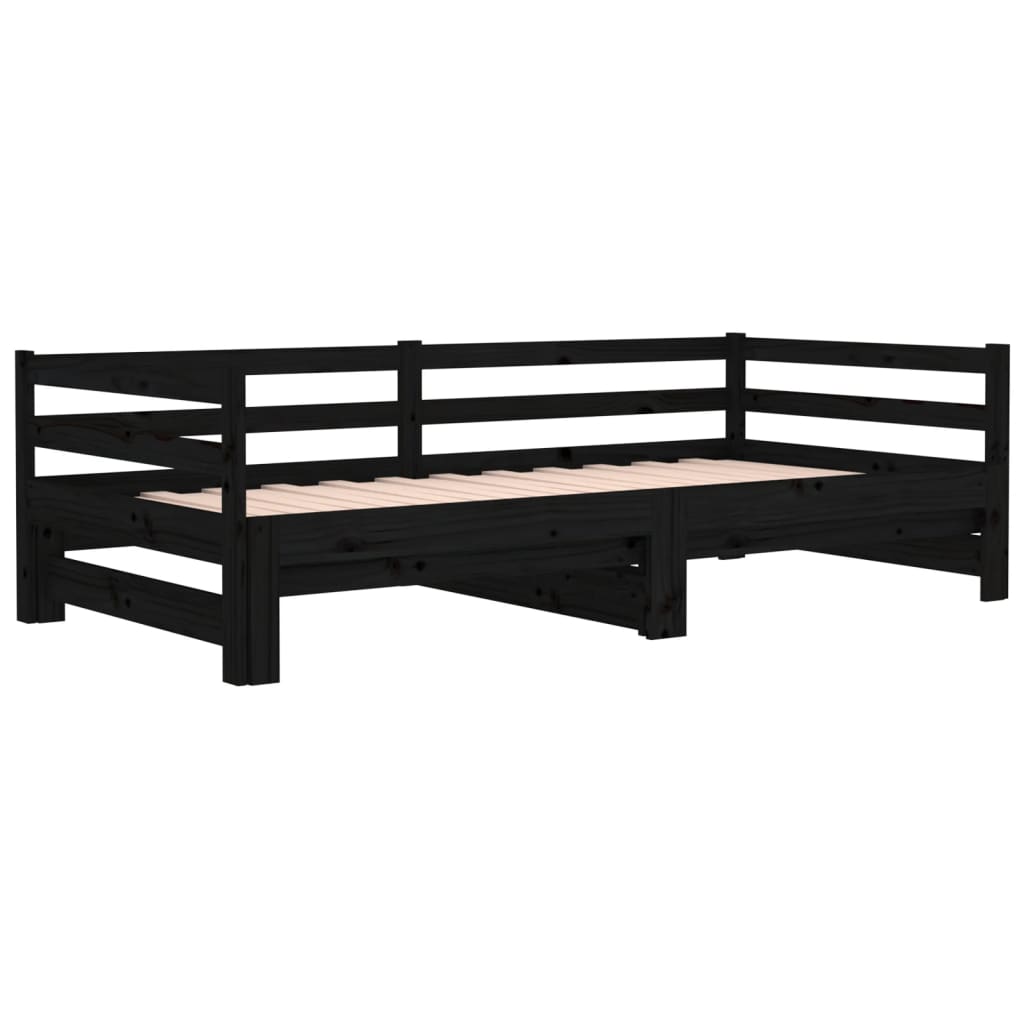 vidaXL Pull-out Day Bed Black 2x(90x190) cm Solid Wood Pine