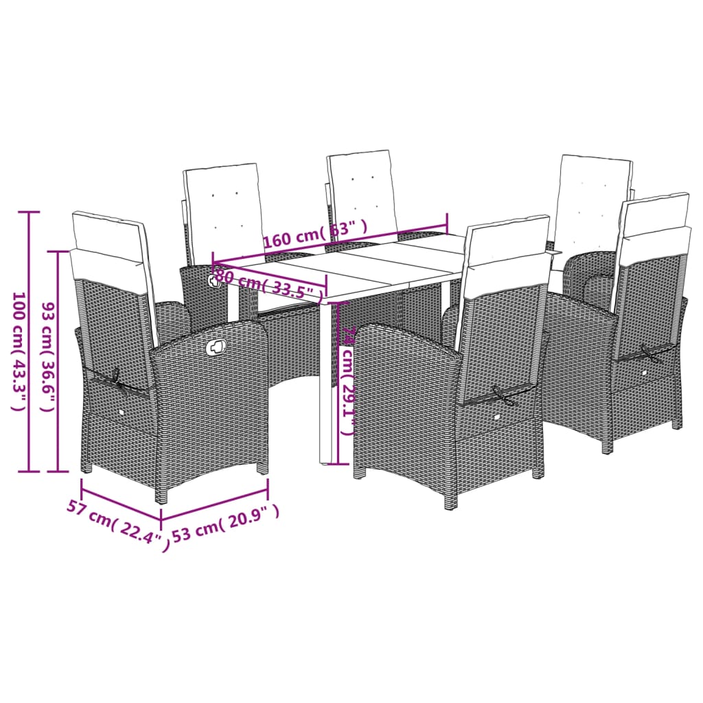 vidaXL 7 Piece Garden Dining Set with Cushions Grey Poly Rattan