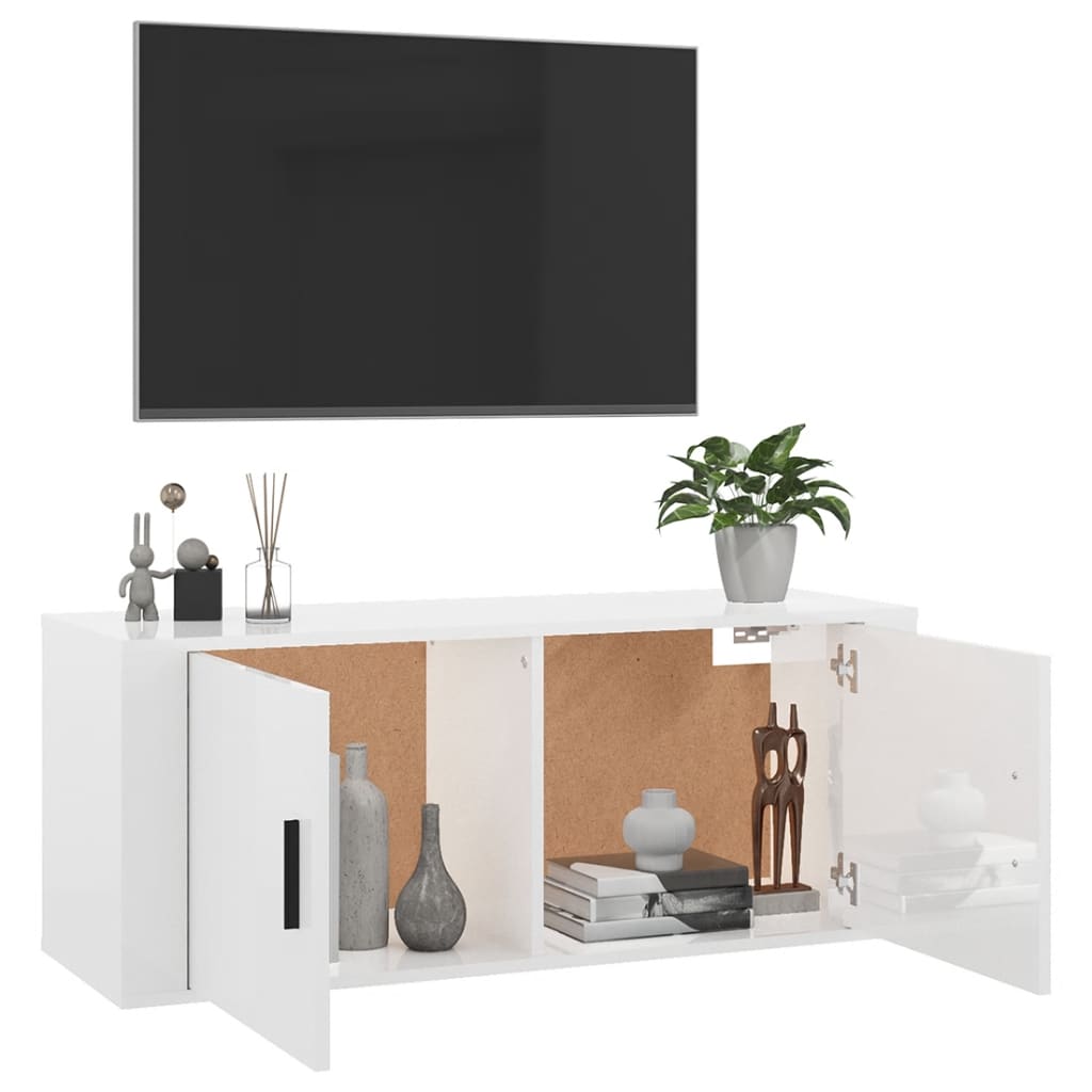 vidaXL Wall Mounted TV Cabinet High Gloss White 100x34.5x40 cm