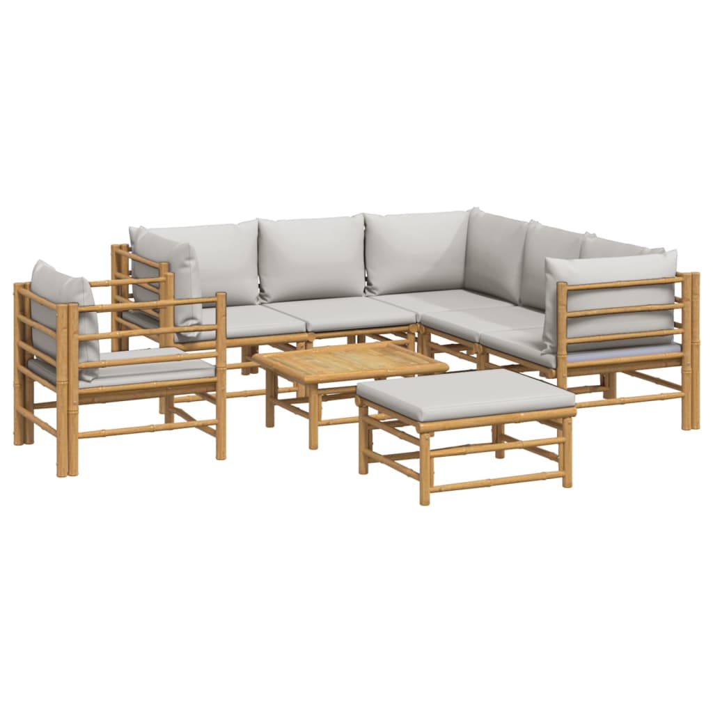 vidaXL 8 Piece Garden Lounge Set with Light Grey Cushions Bamboo