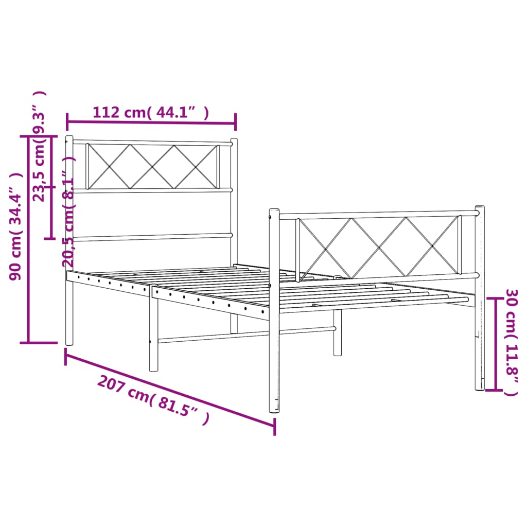 vidaXL Metal Bed Frame without Mattress with Footboard White 107x203 cm