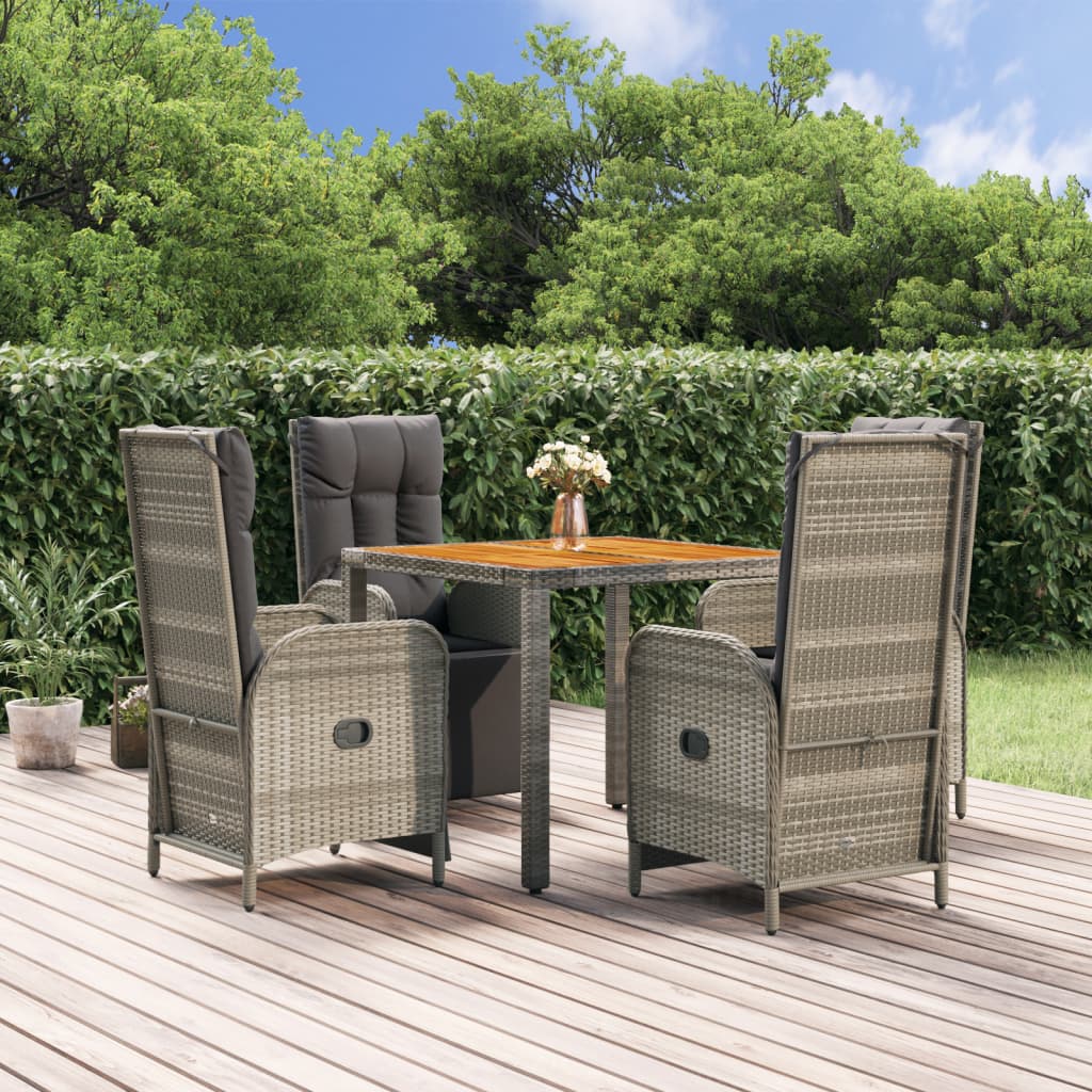 vidaXL 5 Piece Garden Dining Set with Cushions Grey Poly Rattan