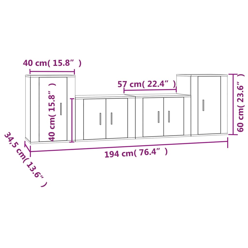 vidaXL 4 Piece TV Cabinet Set Brown Oak Engineered Wood