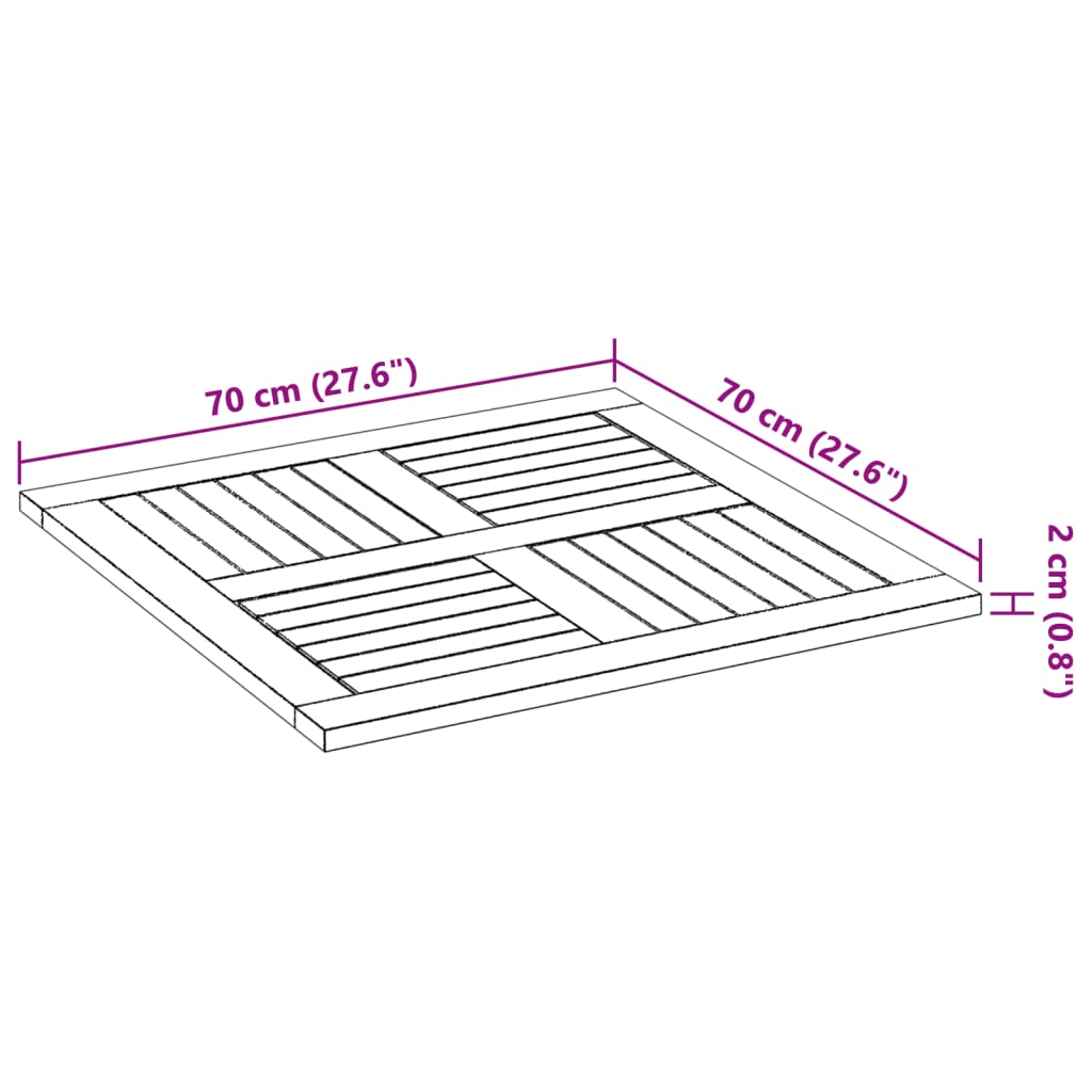 vidaXL Table Top 70x70x2 cm Square Solid Wood Acacia