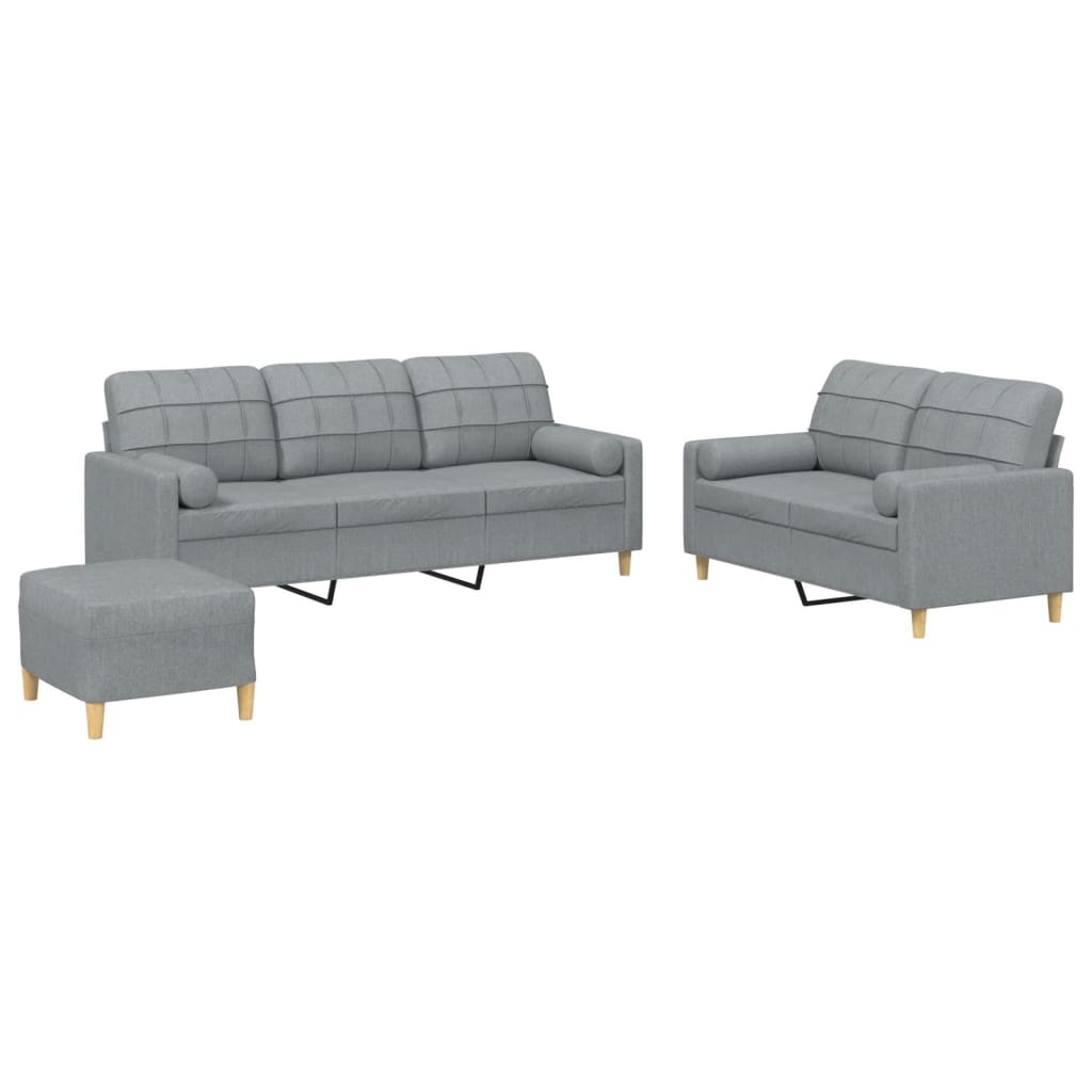 vidaXL 3 Piece Sofa Set with Pillows Light Grey Fabric