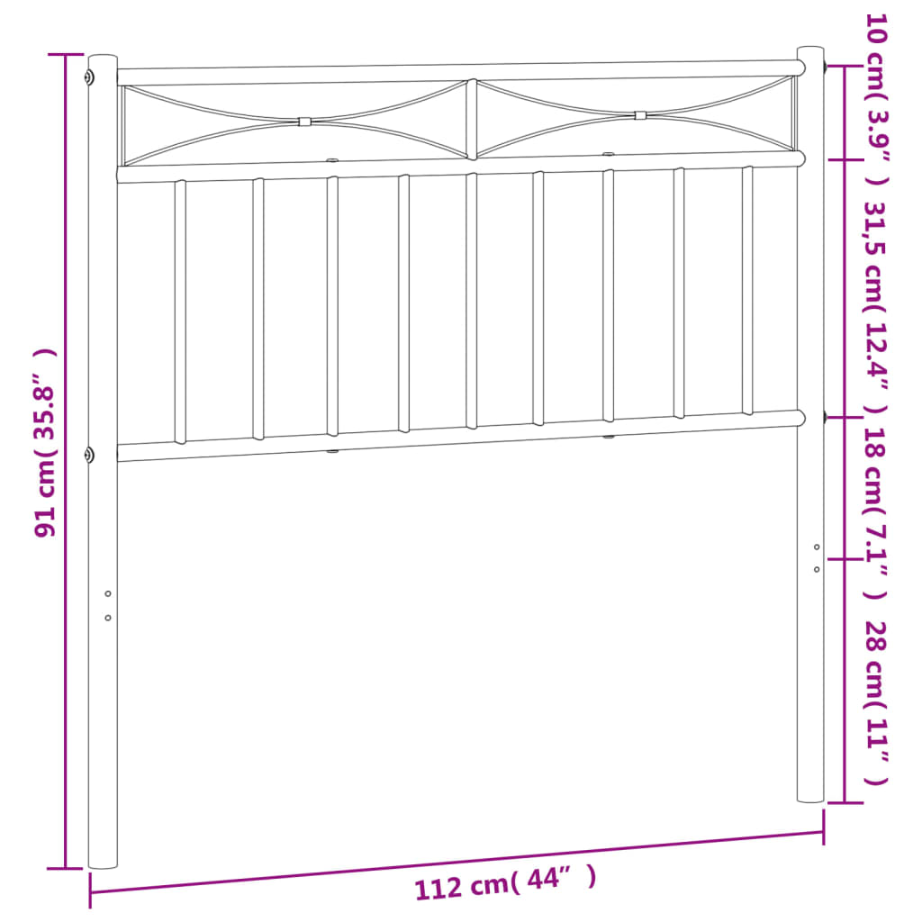 vidaXL Metal Headboard Black 107 cm