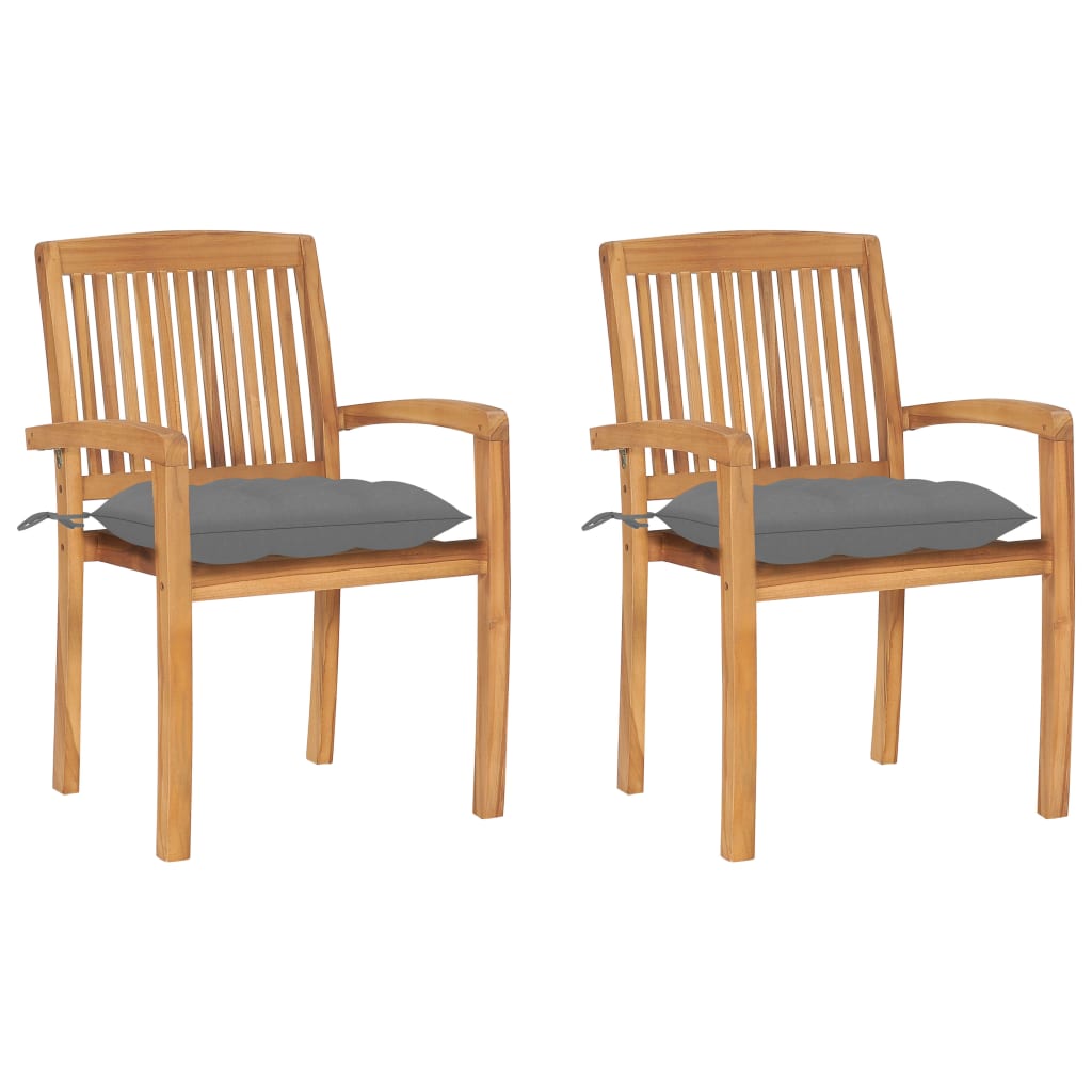 vidaXL Garden Chairs 2 pcs with Grey Cushions Solid Teak Wood