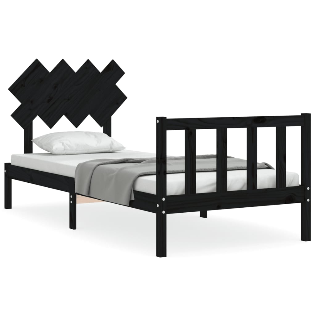 vidaXL Bed Frame without Mattress Black Single Solid Wood Pine