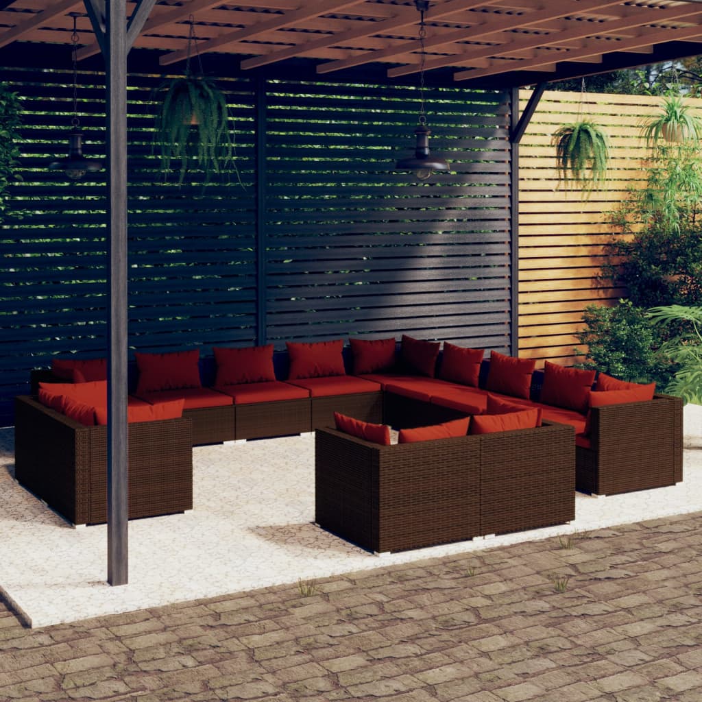 vidaXL 13 Piece Garden Lounge Set with Cushions Brown Poly Rattan