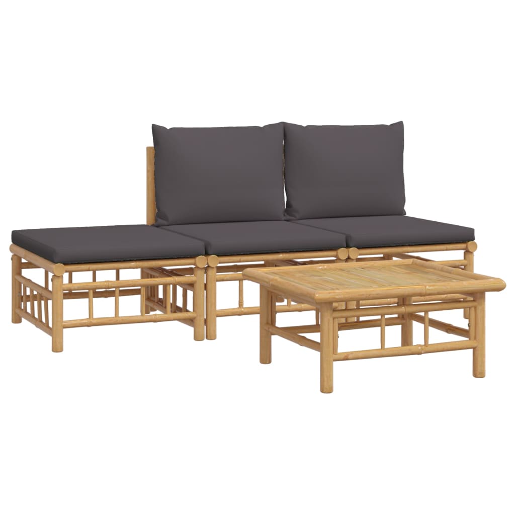 vidaXL 4 Piece Garden Lounge Set with Dark Grey Cushions Bamboo