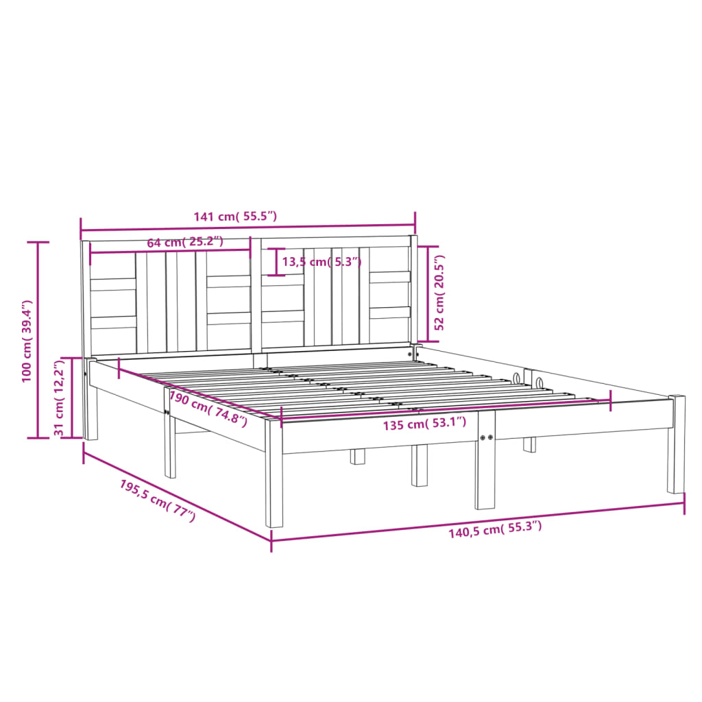 vidaXL Bed Frame without Mattress 135x190 cm Double Solid Wood