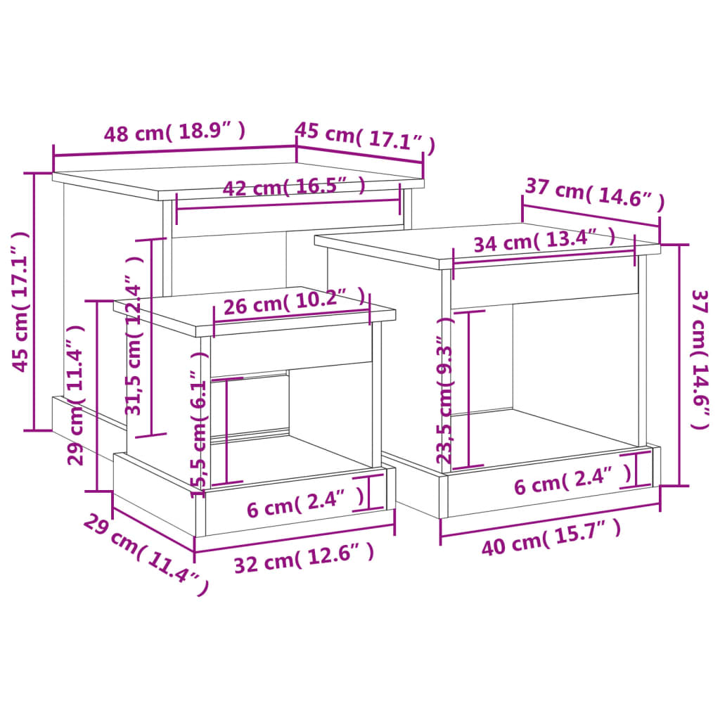 vidaXL Coffee Tables 3 pcs Grey Sonoma Engineered Wood