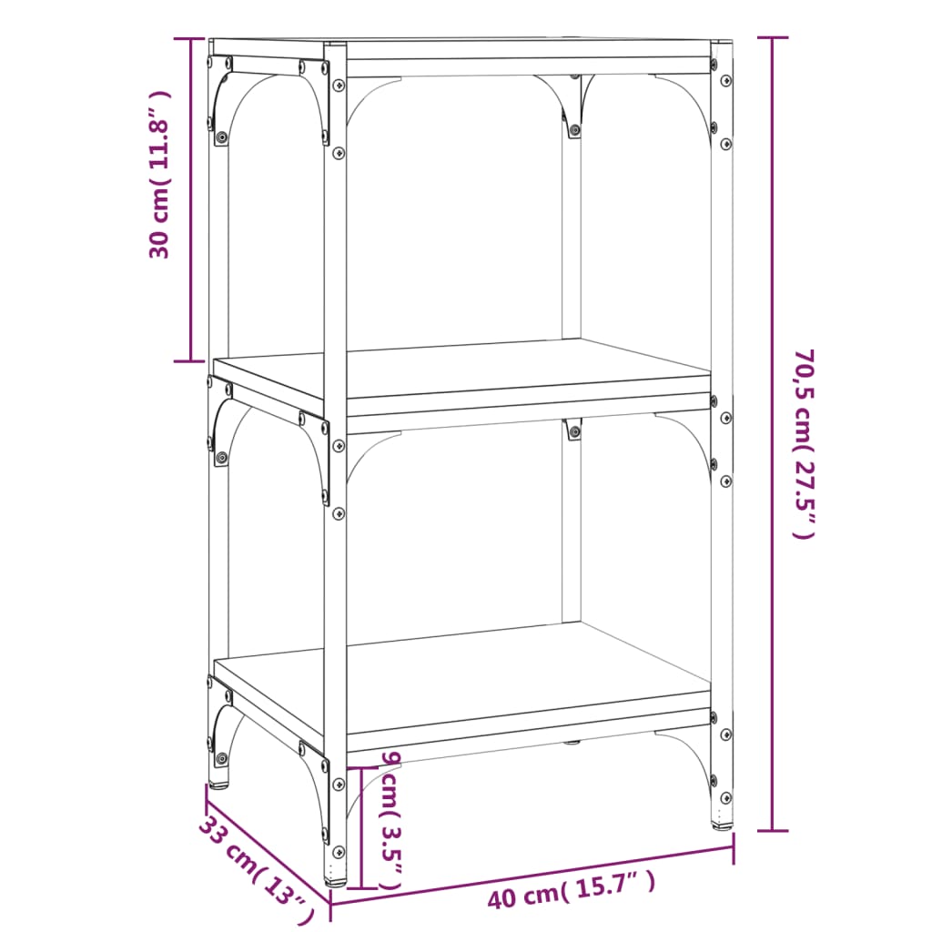 vidaXL Book Cabinet Smoked Oak 40x33x70.5 cm Engineered Wood and Steel