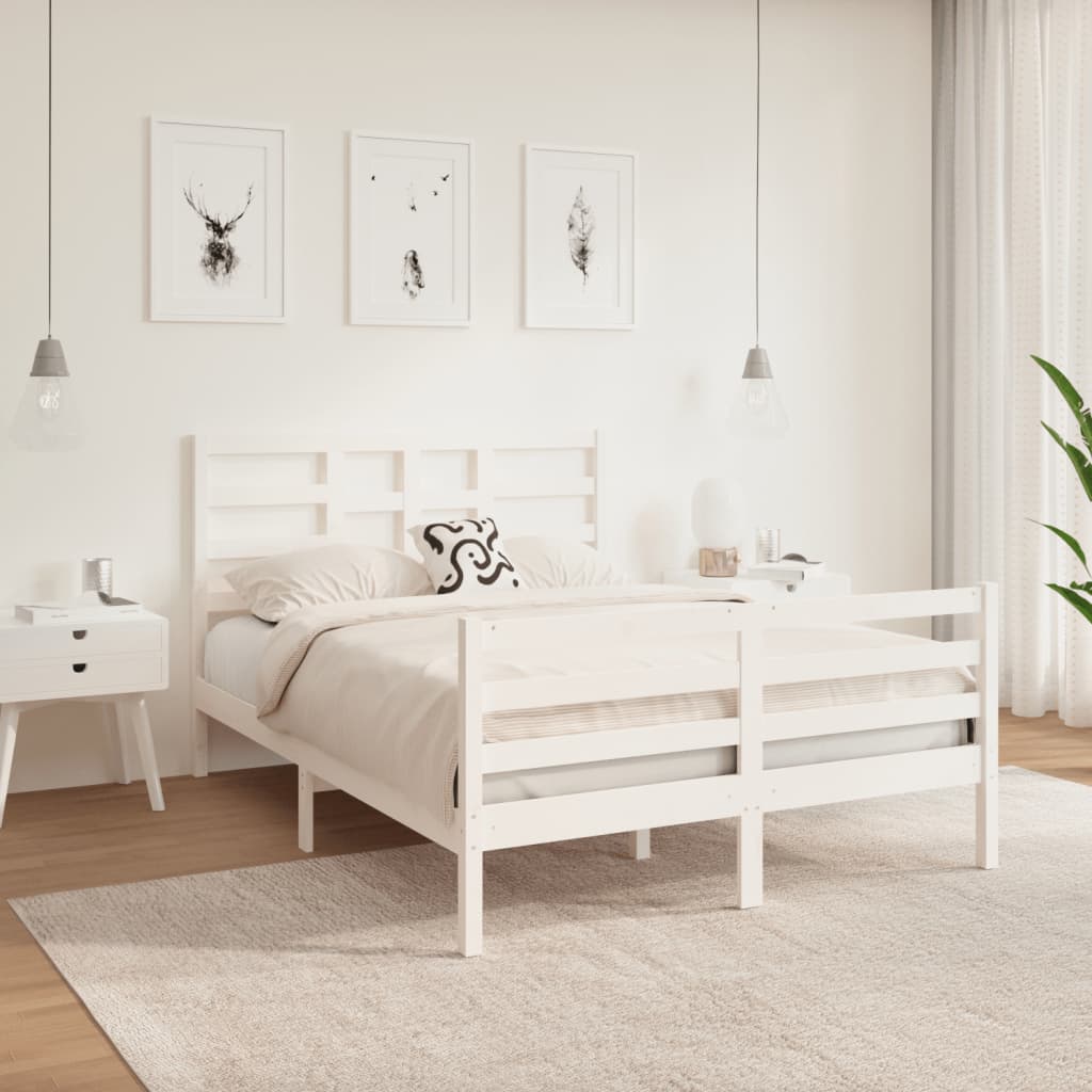 vidaXL Bed Frame White Solid Wood 135x190 cm Double