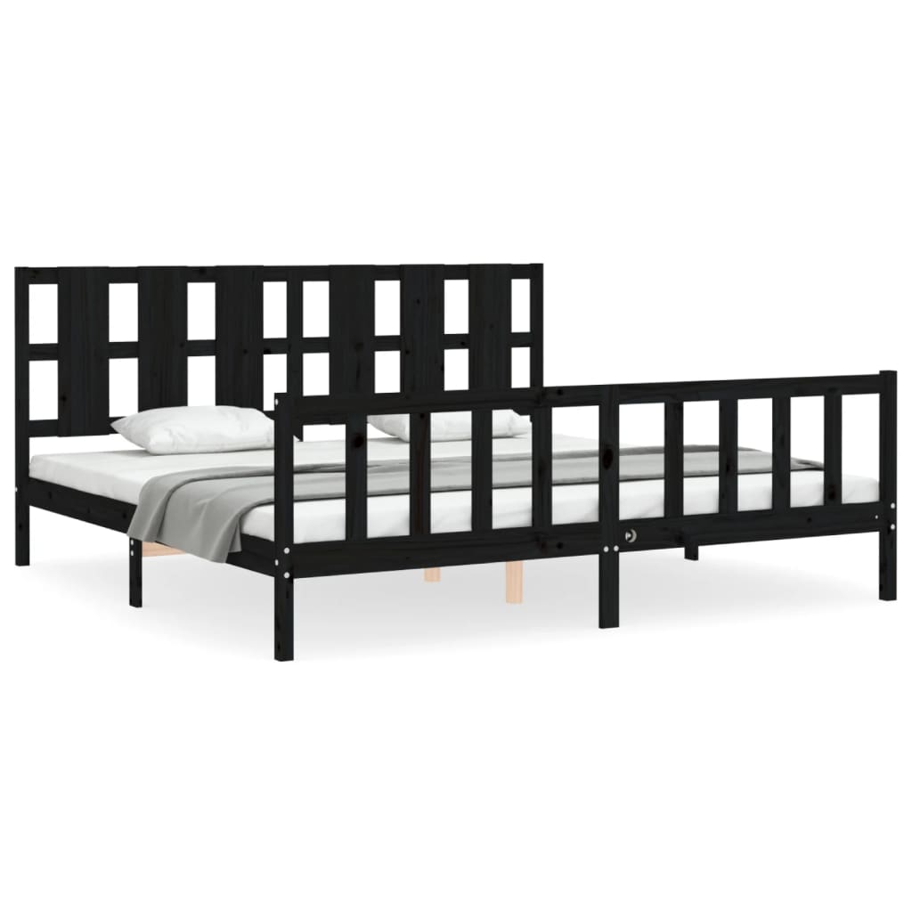 vidaXL Bed Frame without Mattress Black Solid Wood Pine