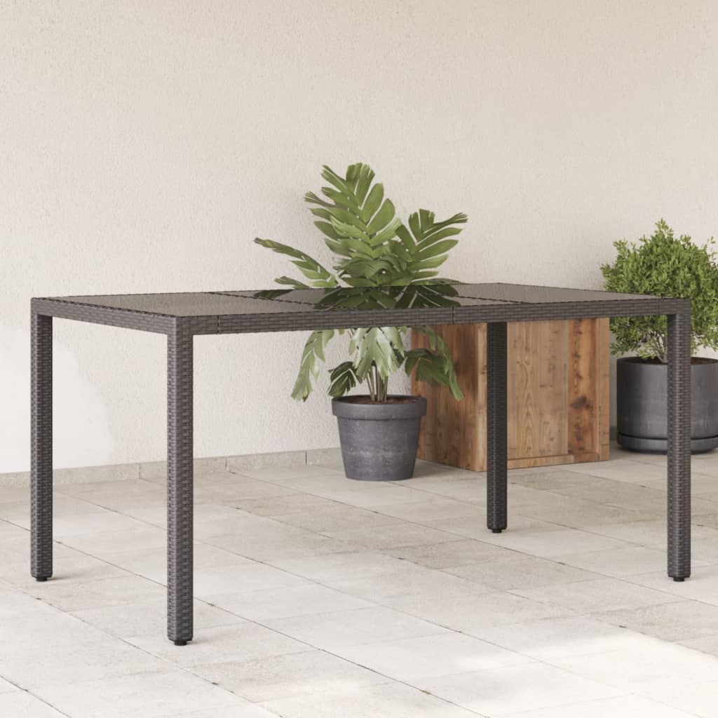 vidaXL Garden Table 150x90x75 cm Tempered Glass and Poly Rattan Black