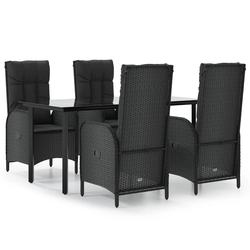 vidaXL 5 Piece Garden Dining Set with Cushions Black Poly Rattan