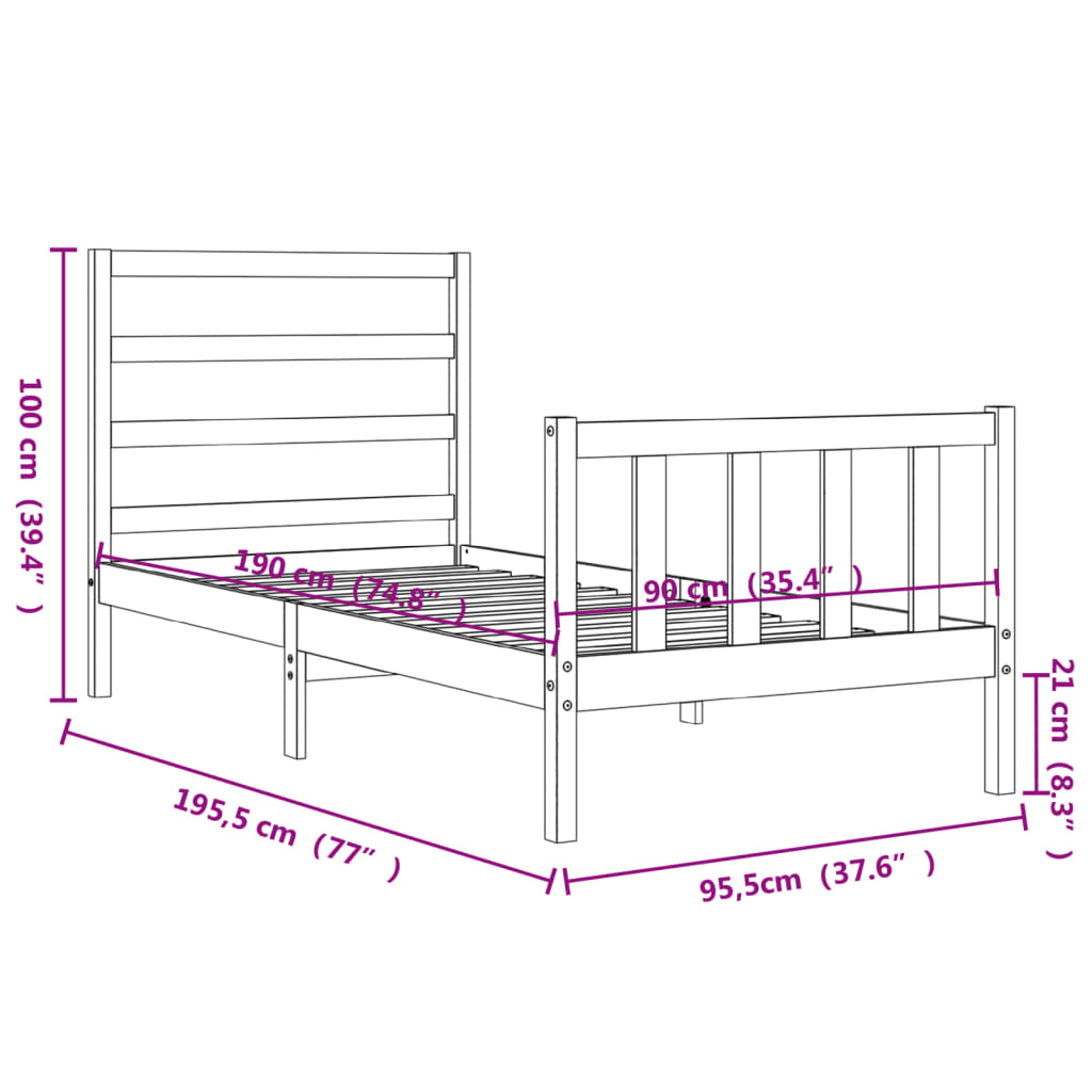 vidaXL Bed Frame without Mattress 90x190 cm Single Solid Wood Pine