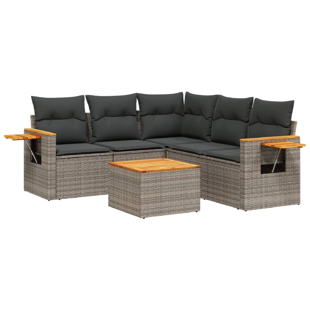 vidaXL 6 Piece Garden Sofa Set with Cushions Grey Poly Rattan