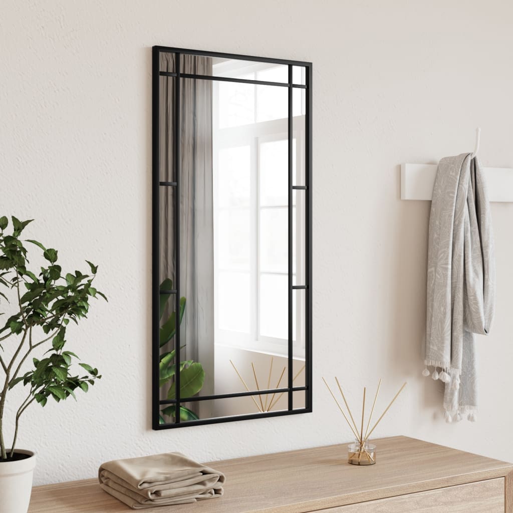 vidaXL Wall Mirror Black 40x80 cm Rectangle Iron