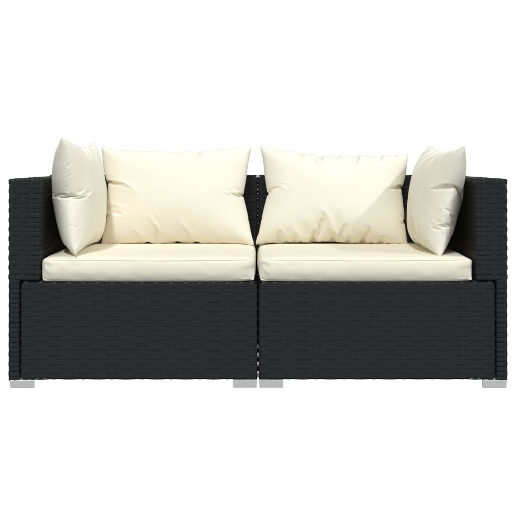 vidaXL 3 Piece Garden Lounge Set with Cushions Black Poly Rattan