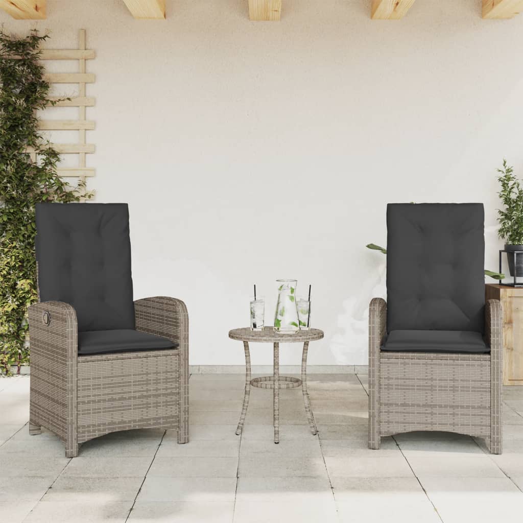 vidaXL Reclining Garden Chairs 2 pcs with Cushions Grey Poly Rattan