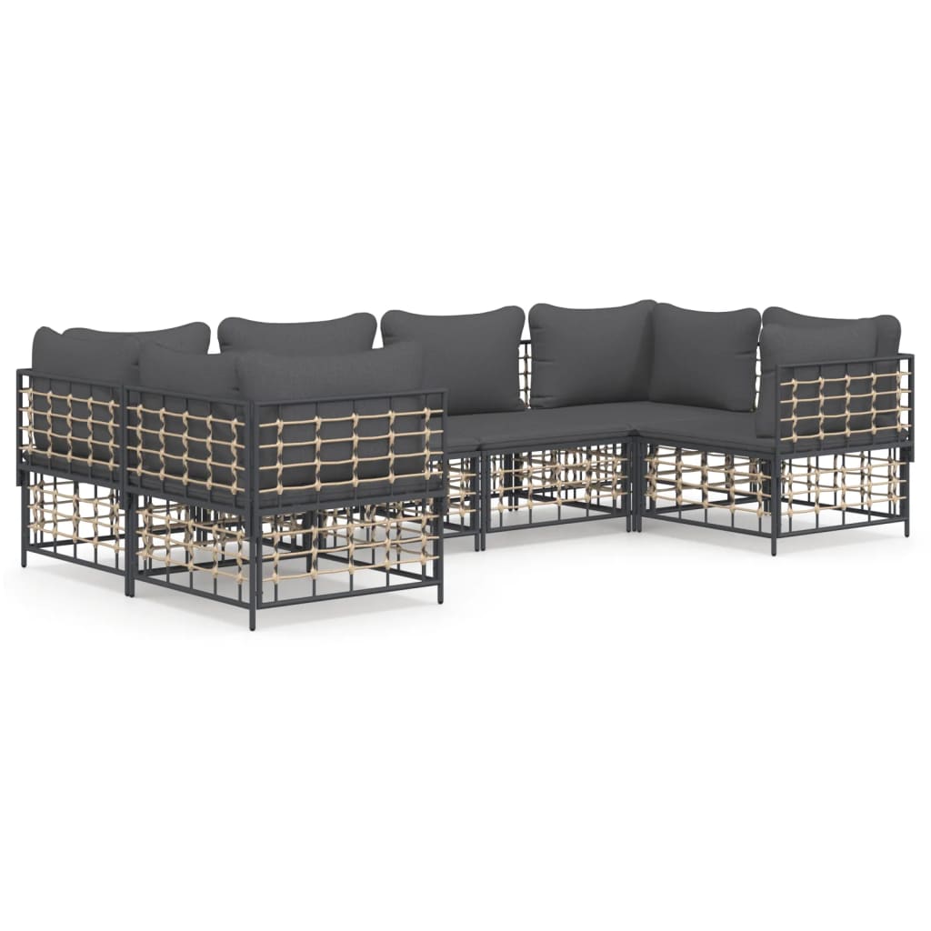 vidaXL 6 Piece Garden Lounge Set with Cushions Anthracite Poly Rattan