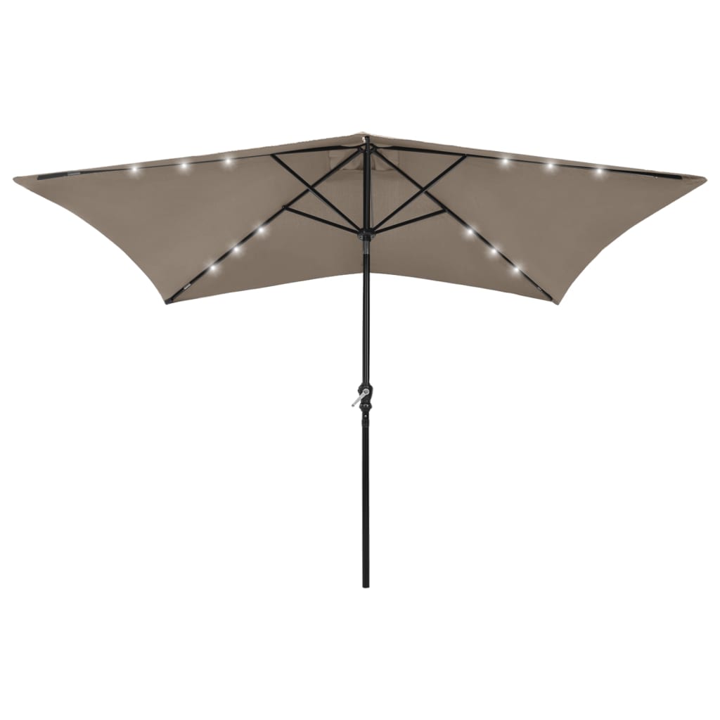 vidaXL Garden Parasol with LEDs and Steel Pole Taupe 2x3 m