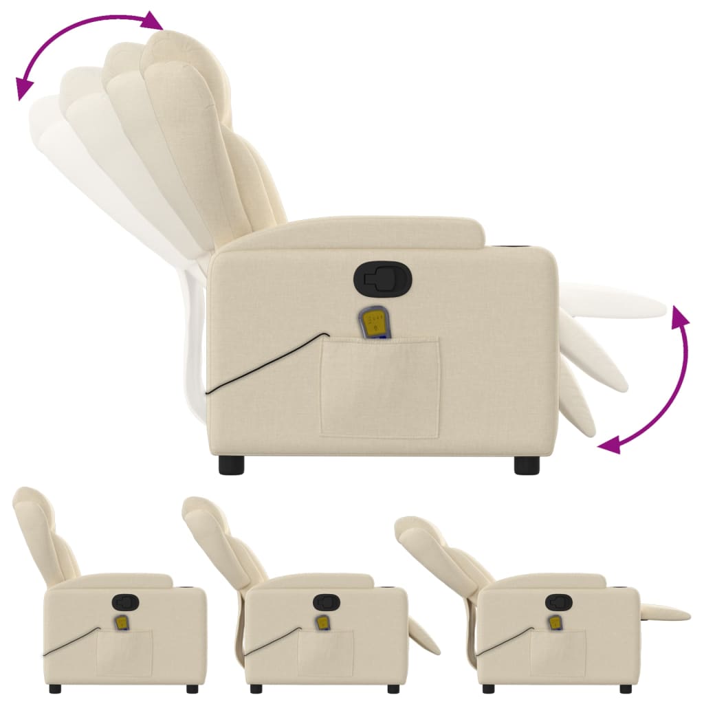 vidaXL Massage Recliner Chair Cream Fabric