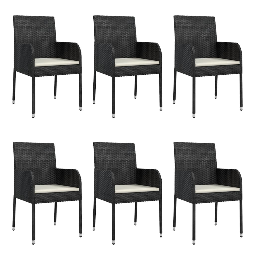 vidaXL 7 Piece Garden Dining Set with Cushions Black Poly Rattan