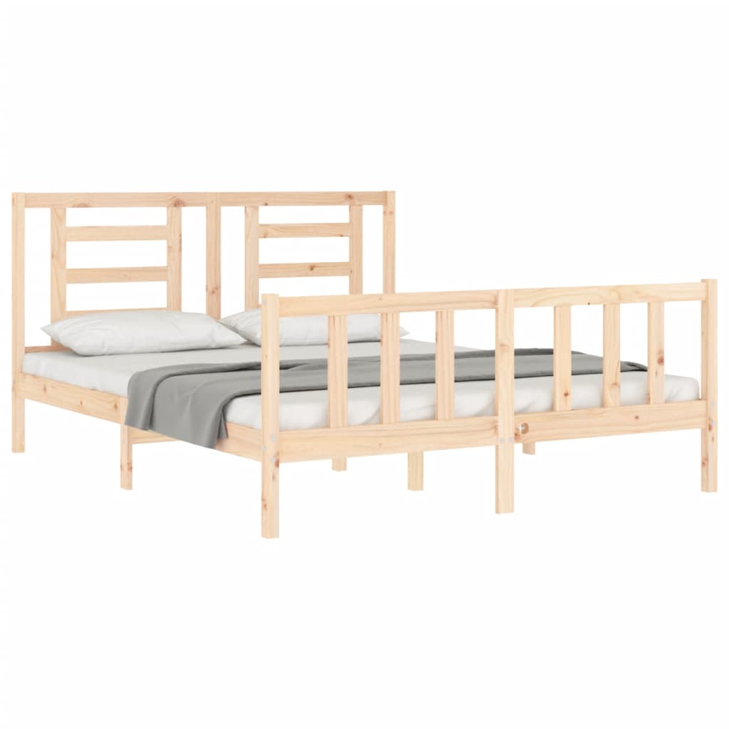 vidaXL Bed Frame with Headboard King Size Solid Wood