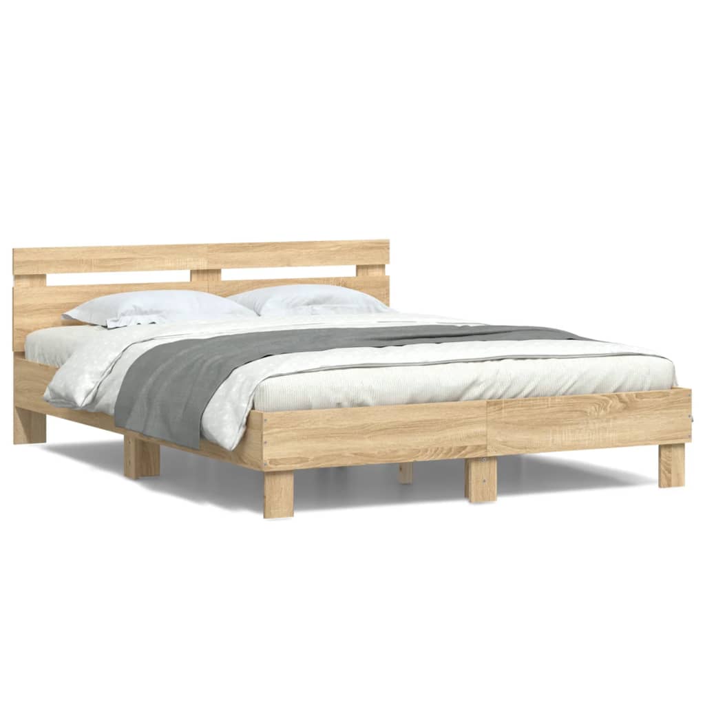 vidaXL Bed Frame with LED without Mattress Sonoma Oak 150x200 cm King Size