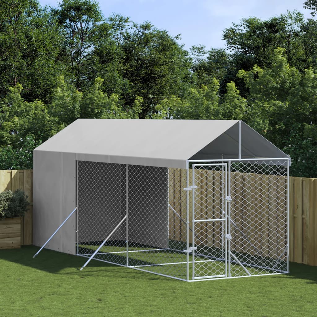 vidaXL Outdoor Dog Kennel with Roof Silver 2x6x2.5 m Galvanised Steel