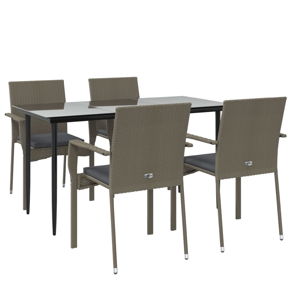 vidaXL 5 Piece Garden Dining Set with Cushions Black and Grey Poly Rattan