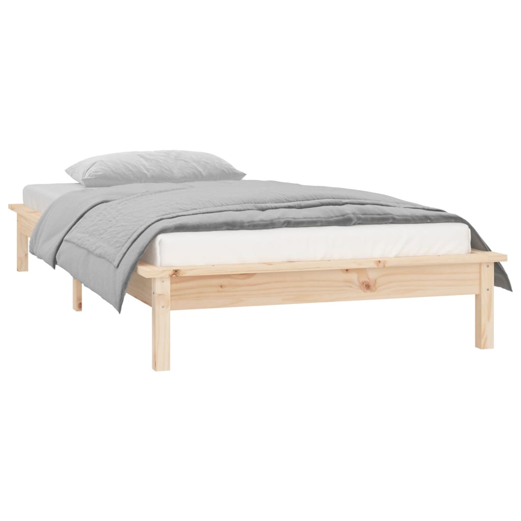 vidaXL LED Bed Frame without Mattress 90x190 cm Single Solid Wood