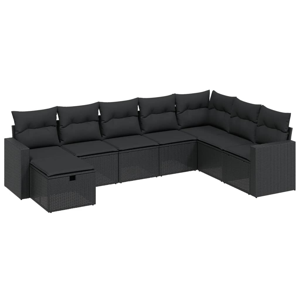 vidaXL 8 Piece Garden Sofa Set with Cushions Black Poly Rattan