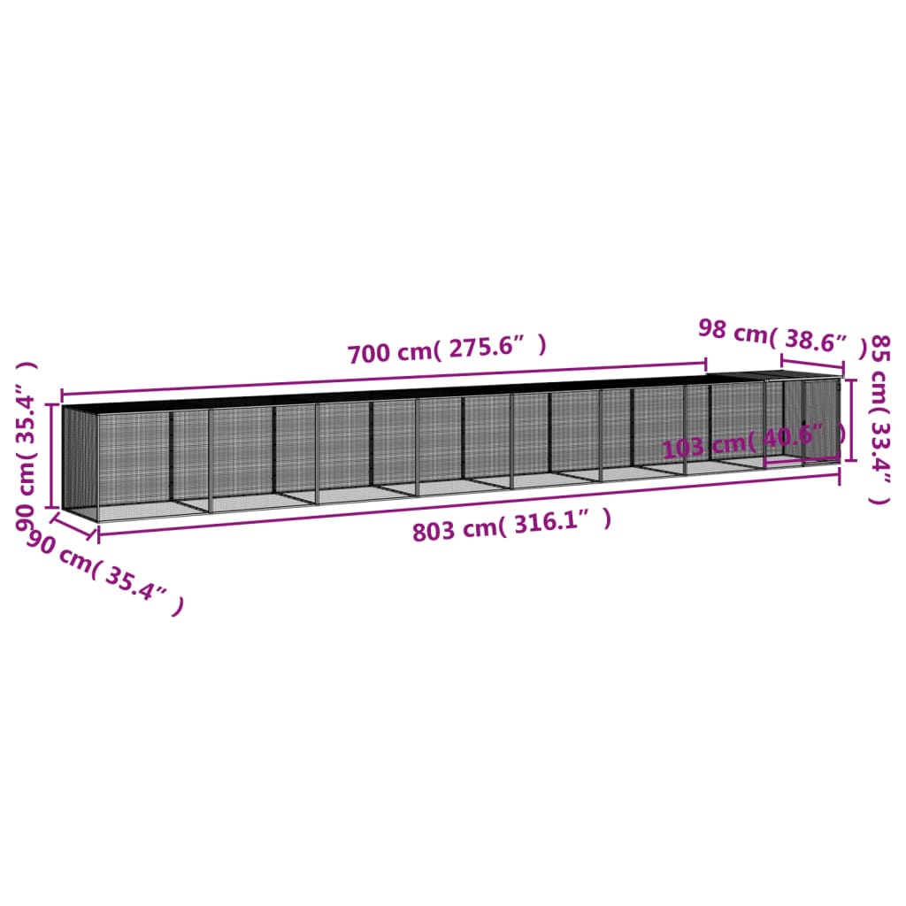 vidaXL Chicken Cage with Roof Anthracite 803x98x90 cm Galvanised Steel