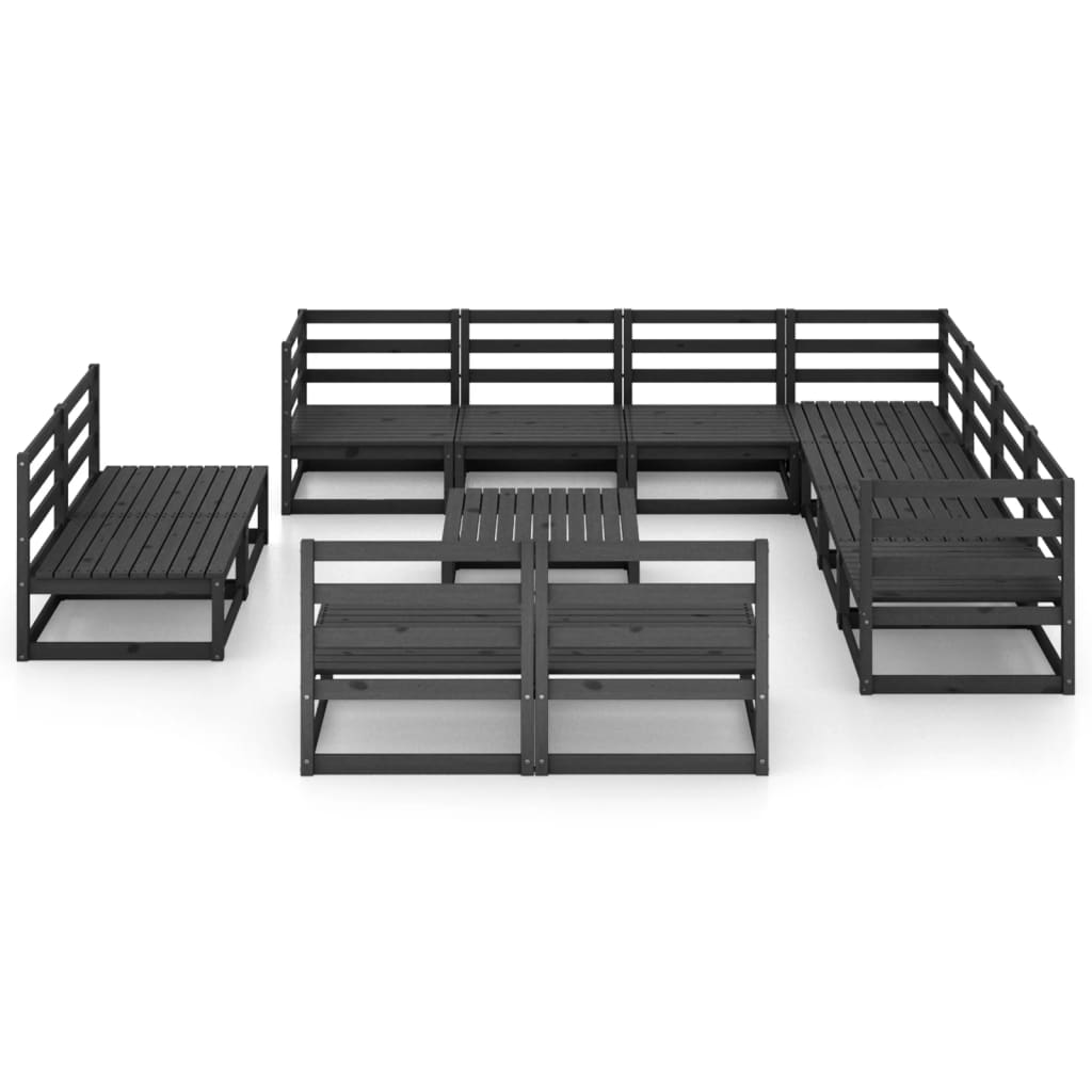 vidaXL 12 Piece Garden Lounge Set Black Solid Pinewood