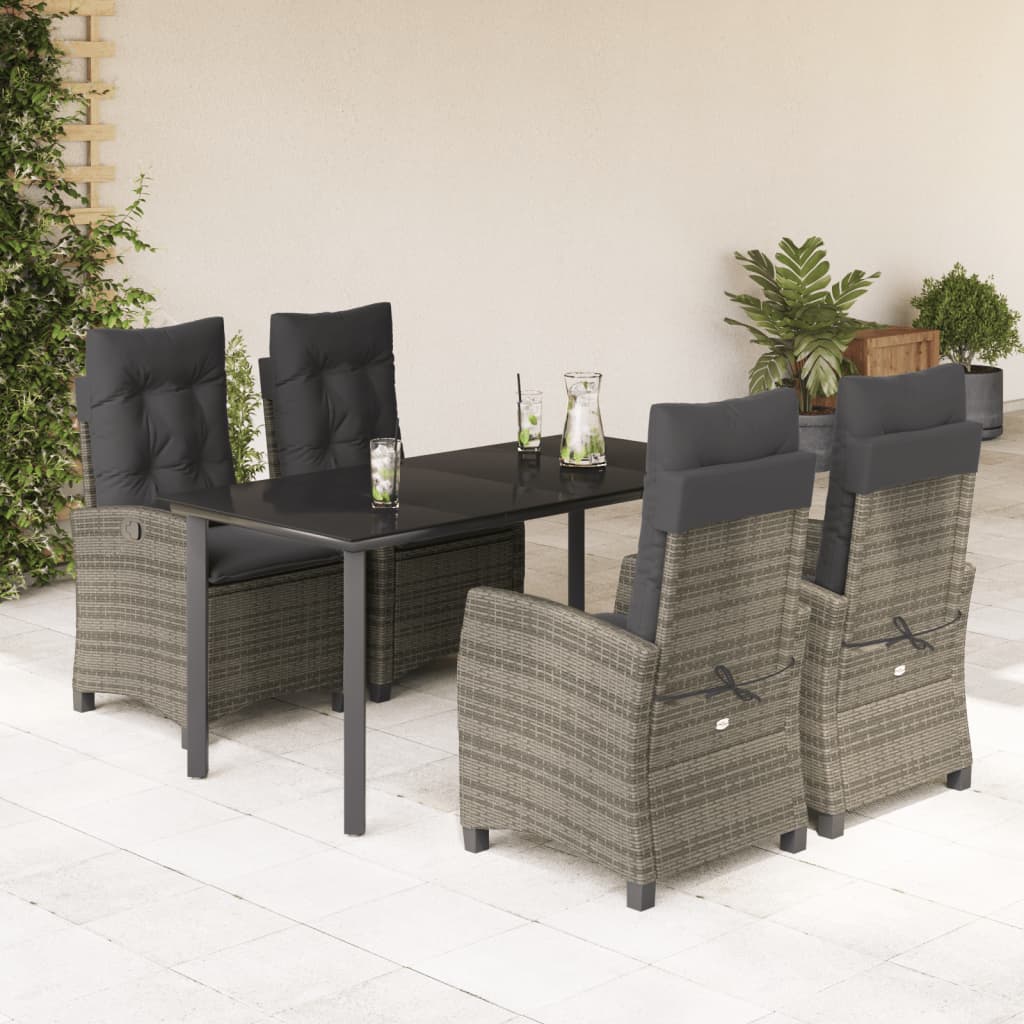 vidaXL 5 Piece Garden Dining Set with Cushions Grey Poly Rattan