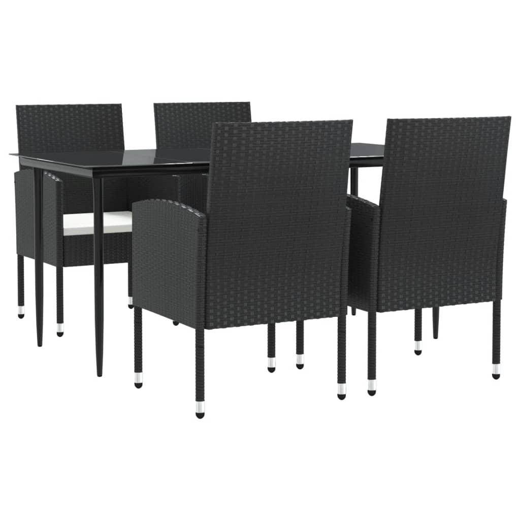 vidaXL 5 Piece Garden Dining Set Black Poly Rattan and Steel