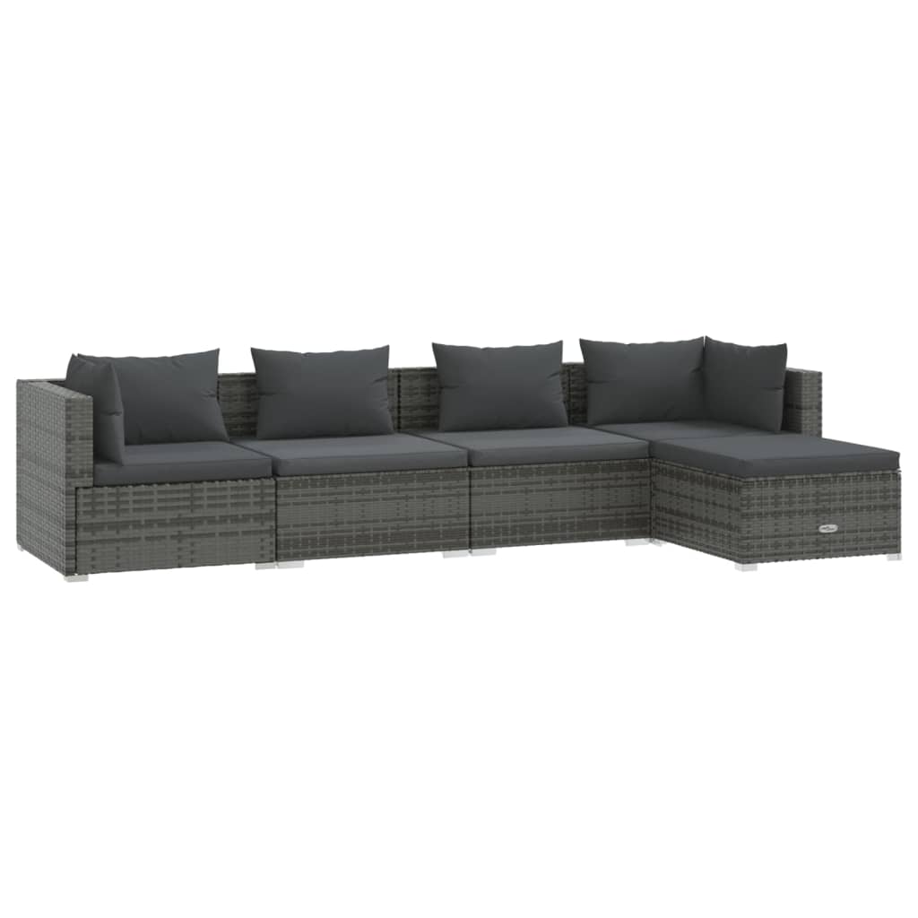 vidaXL 5 Piece Garden Lounge Set with Cushions Poly Rattan Grey