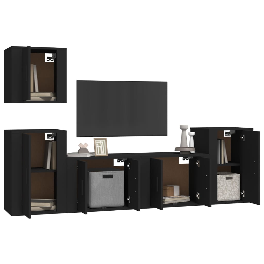 vidaXL 5 Piece TV Cabinet Set Black Engineered Wood