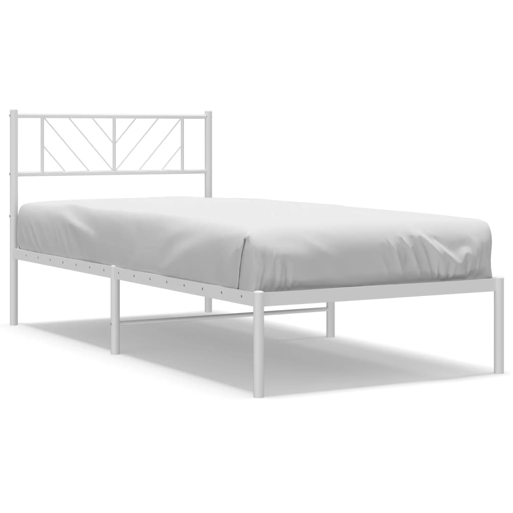 vidaXL Metal Bed Frame without Mattress with Headboard White 90x190 cm Single