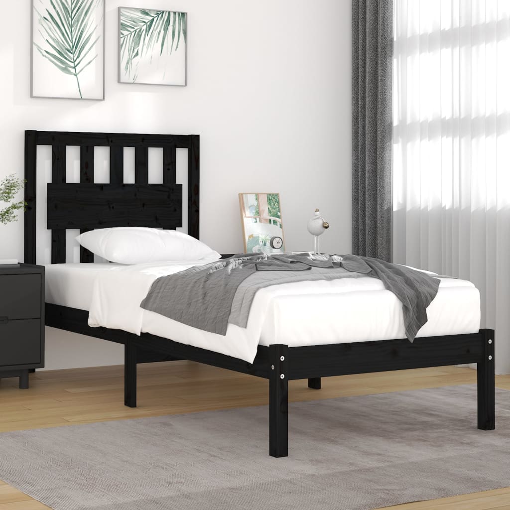 vidaXL Bed Frame without Mattress Black Solid Wood Single